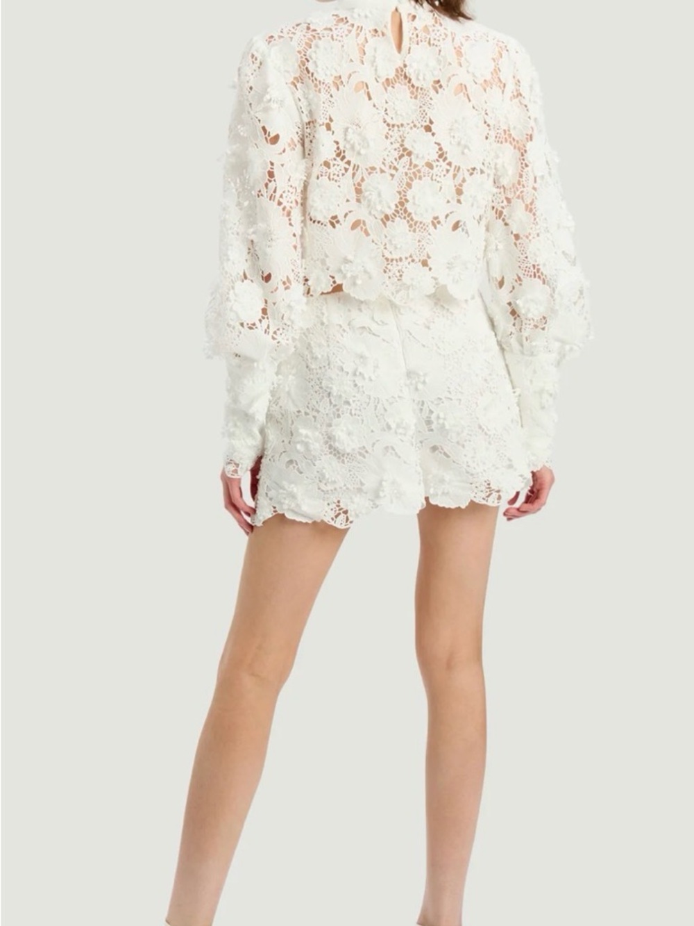 White Lace Floral High-Neck top - Picture 3 of 10